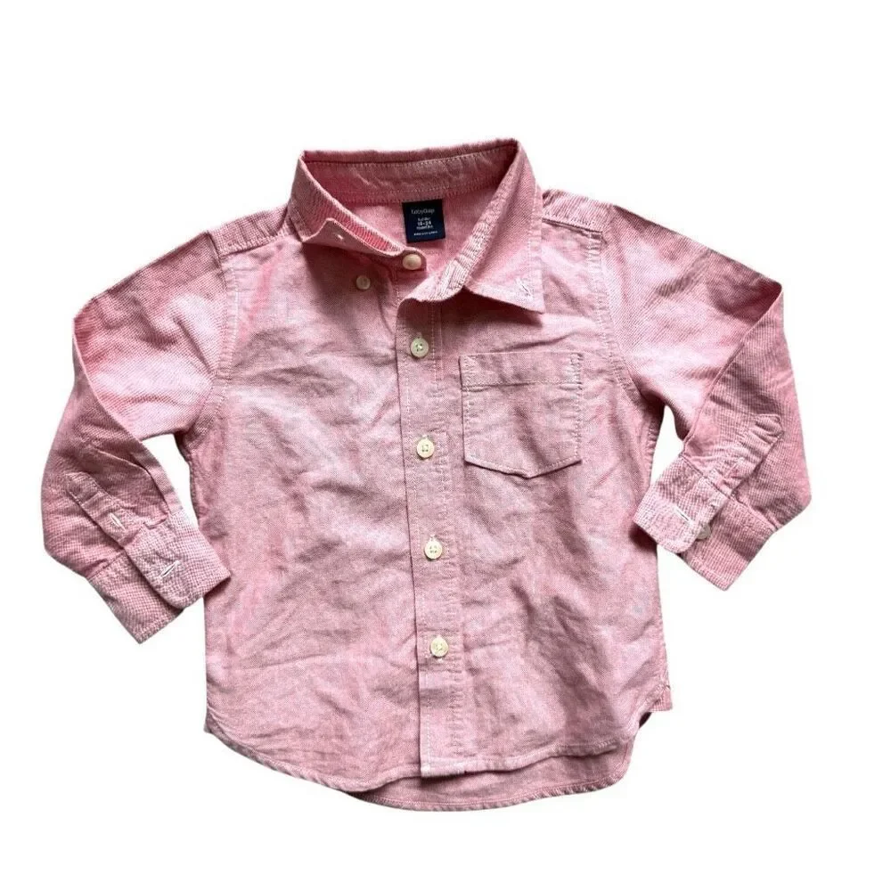 Baby Boys Gap Red Chambray Button Down Long Sleeve Casual Dress Shirt - 18-24 mo